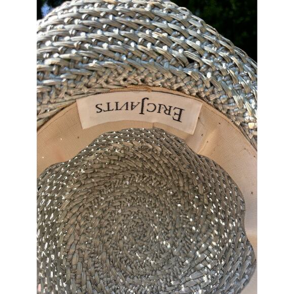 Vtg Eric Javits Light Gray Gold Trim And Pearls Classic Handwoven Fedora Hat - Picture 9 of 9